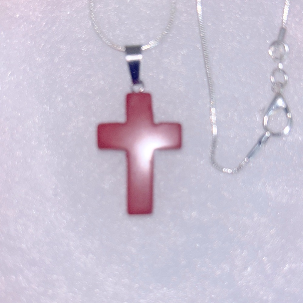 Boho hippie Red Jasper Cross natural crystal silver 24” necklace